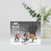 Halloween spookhuis weerwolf skelet pompoen briefkaart (Staand voorkant)
