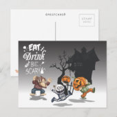 Halloween spookhuis weerwolf skelet pompoen briefkaart (Voorkant / Achterkant)