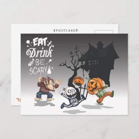 Halloween spookhuis weerwolf skelet pompoen briefkaart (Voorkant / Achterkant)