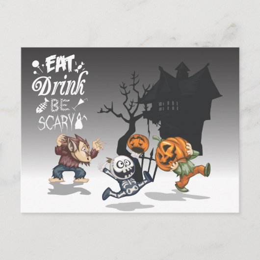Halloween spookhuis weerwolf skelet pompoen briefkaart (Voorkant)