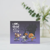 Halloween spookhuis weerwolf skelet pompoen briefkaart (Staand voorkant)