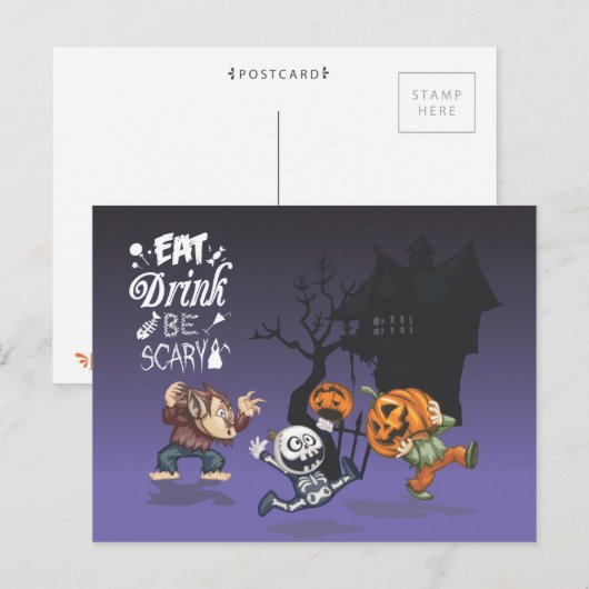 Halloween spookhuis weerwolf skelet pompoen briefkaart (Voorkant / Achterkant)