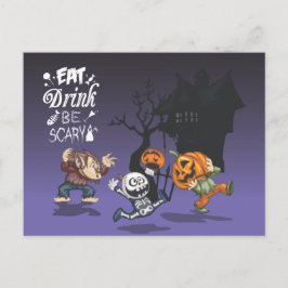 Halloween spookhuis weerwolf skelet pompoen briefkaart