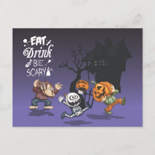 Halloween spookhuis weerwolf skelet pompoen briefkaart