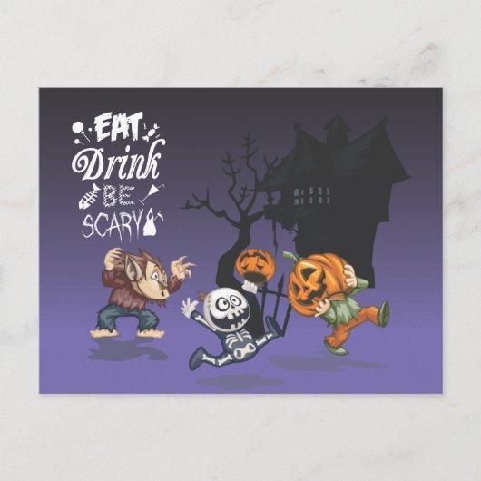 Halloween spookhuis weerwolf skelet pompoen briefkaart (Voorkant)