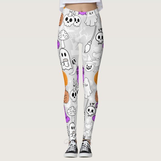 Halloween spookiness patroon 01 L Grijs BG Leggings (Voorkant)
