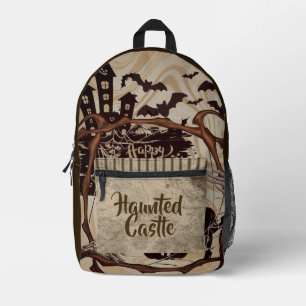 Halloween, Spookkasteel, Vintage Bedrukte Rugzak