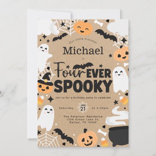 Halloween Spookpompoen 4e Verjaardagsfeestje Kaart (Voorkant)