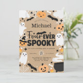 Halloween Spookpompoen 4e Verjaardagsfeestje Kaart (Staand voorkant)