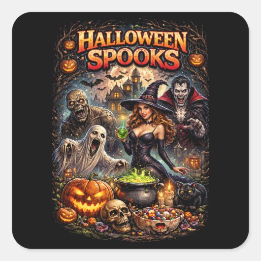 Halloween Spooks Vierkante Sticker (Voorkant)