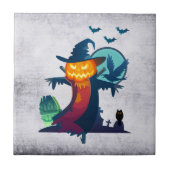 Halloween spookt vogelverschrikker met vleermuizen tegeltje (Voorkant)