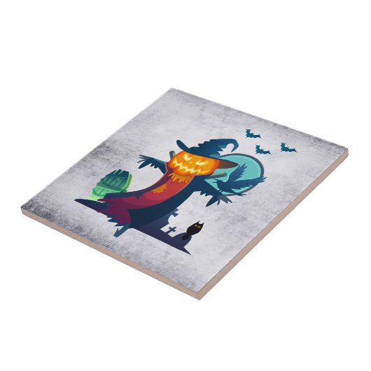 Halloween spookt vogelverschrikker met vleermuizen tegeltje (Zijkant)