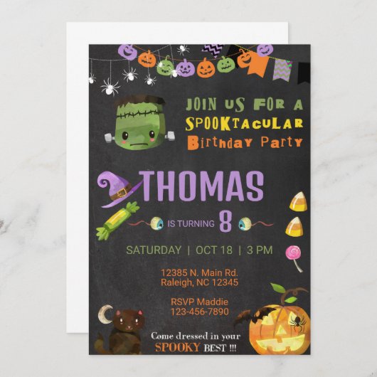 Halloween spooktaculaire Frankenstein uitnodiging. Kaart (Voorkant / Achterkant)