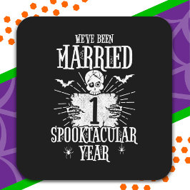 Halloween Spooktacular 1e huwelijksverjaardag Vierkante Sticker