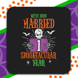 Halloween Spooktacular 1e huwelijksverjaardag Vierkante Sticker