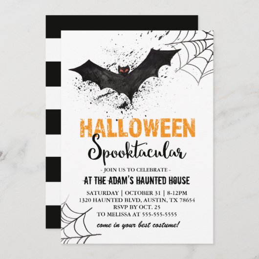 Halloween Spooktacular Bat Invitation Kaart (Voorkant / Achterkant)