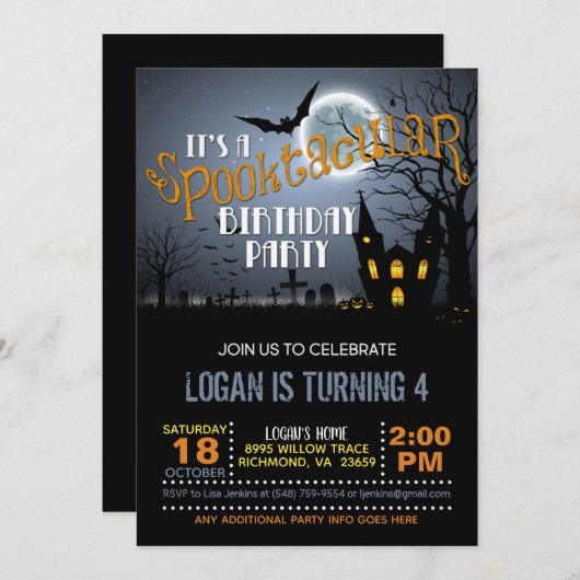 Halloween Spooktacular Birthday Party Invitation Kaart (Voorkant / Achterkant)
