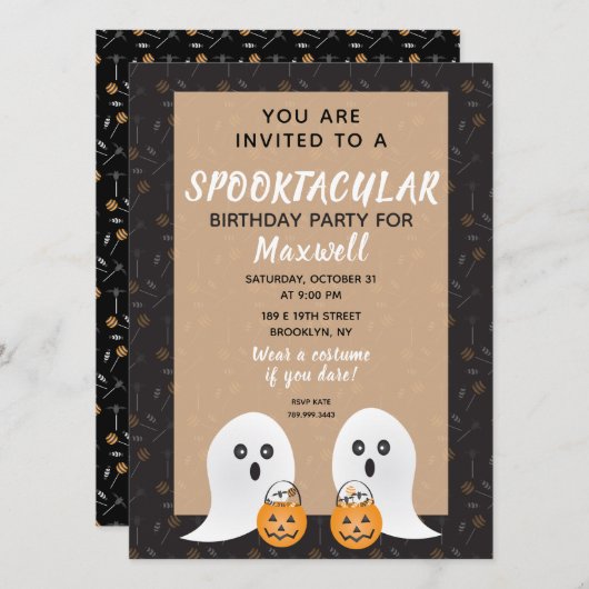 Halloween Spooktacular Birthday Schattigee Geesten Kaart (Voorkant / Achterkant)