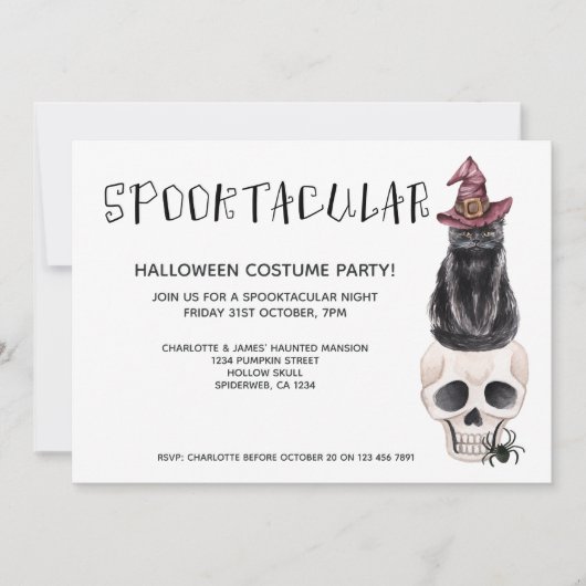 Halloween Spooktacular Black Cat on A Skull Kaart (Voorkant)