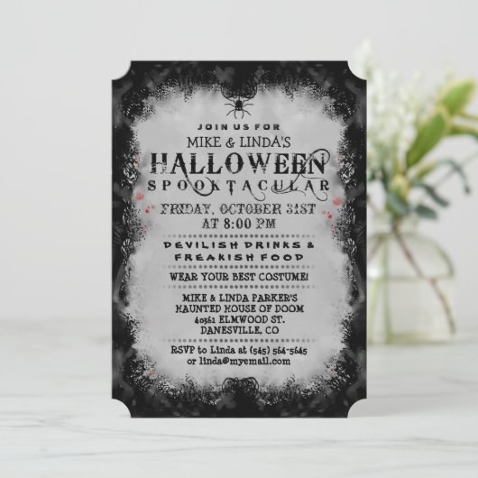 Halloween Spooktacular Black & Grey Gothic Invite Kaart (Staand voorkant)