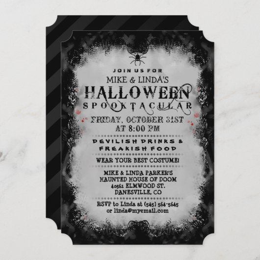 Halloween Spooktacular Black & Grey Gothic Invite Kaart (Voorkant / Achterkant)
