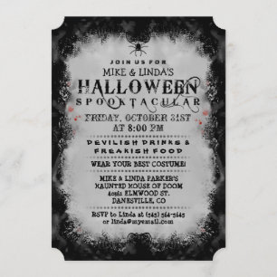 Halloween Spooktacular Black & Grey Gothic Invite Kaart