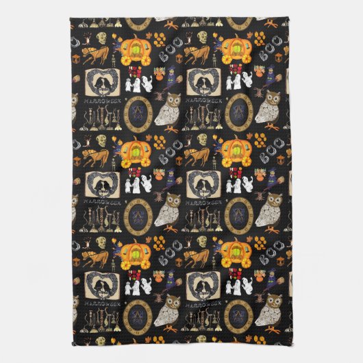 Halloween Spooktacular Black keukenhanddoek (Verticaal)