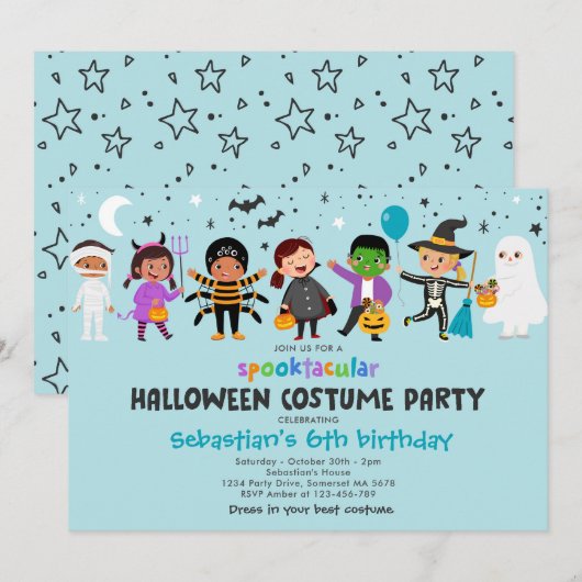 Halloween Spooktacular Costume Verjaardagsfeest Kaart (Voorkant / Achterkant)