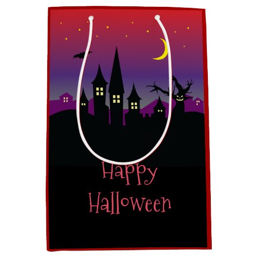 Halloween Spooktacular Creepy Haunted Castle Party Medium Cadeauzakje (Voorkant)