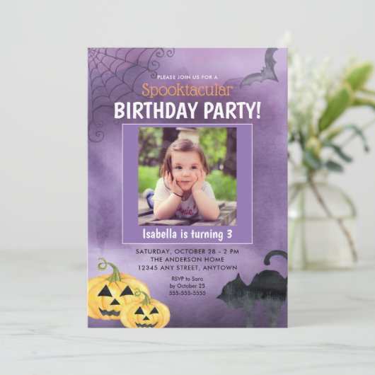 Halloween Spooktacular Foto Verjaardagsfeest Kaart (Staand voorkant)