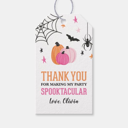 Halloween Spooktacular Girl Birthday Pink Pumpkins Cadeaulabel (Voorkant)