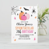 Halloween Spooktacular Girl Birthday Pink Pumpkins Kaart (Staand voorkant)