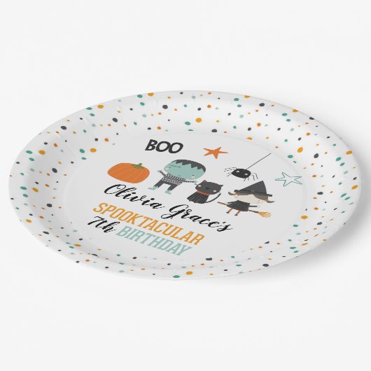 Halloween Spooktacular Kids Verjaardagspapier Bord (Gekanteld)