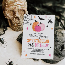 Halloween Spooktacular Meisjes Verjaardag Roze Pom Kaart