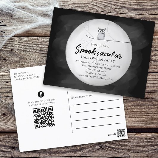 Halloween Spooktacular Owl QR Code Social Media Briefkaart