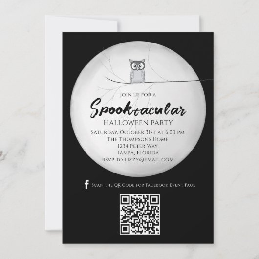Halloween Spooktacular Owl QR Code Social Media Kaart (Voorkant)