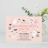 Halloween Spooktacular Party Cute Pink Ghost Kaart (Staand voorkant)