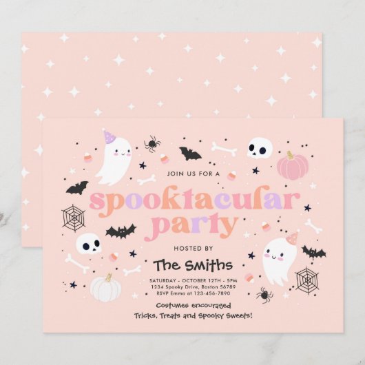 Halloween Spooktacular Party Cute Pink Ghost Kaart (Voorkant / Achterkant)