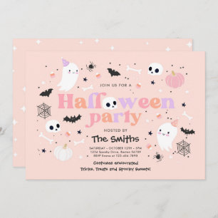 Halloween Spooktacular Party Cute Pink Ghost Kaart