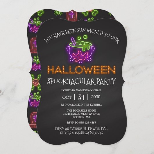 Halloween Spooktacular Party Neon Witch Cauldron I Kaart (Voorkant / Achterkant)