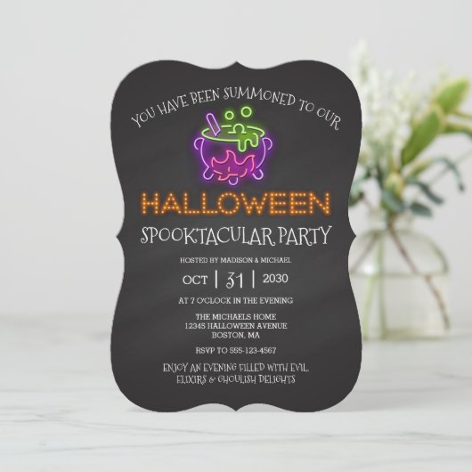 Halloween Spooktacular Party Neon Witch Cauldron I Kaart (Staand voorkant)