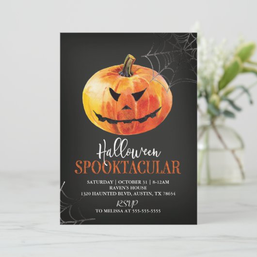 Halloween Spooktacular Pumpkin Invitation Kaart (Staand voorkant)