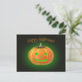 Halloween Spooktacular Pumpkin Smile Groen Licht Briefkaart (Staand voorkant)