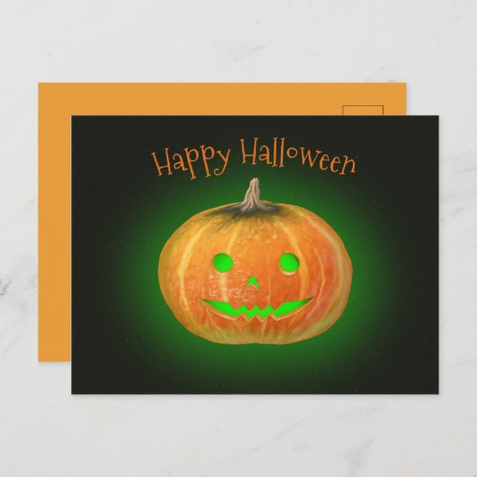 Halloween Spooktacular Pumpkin Smile Groen Licht Briefkaart (Voorkant / Achterkant)