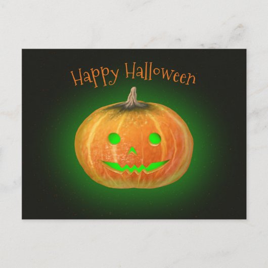 Halloween Spooktacular Pumpkin Smile Groen Licht Briefkaart (Voorkant)