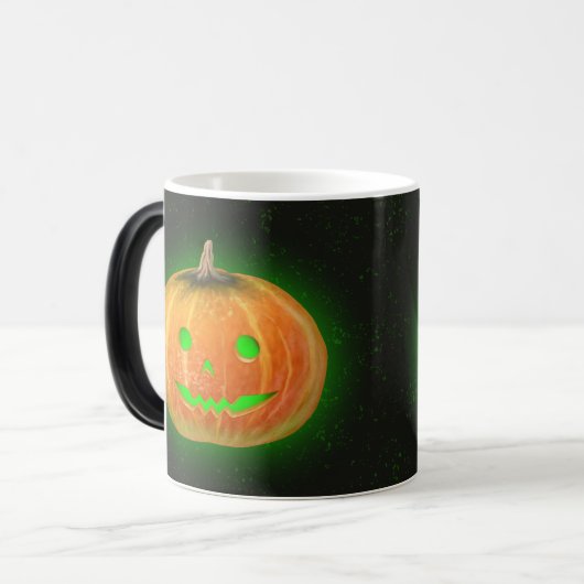 Halloween Spooktacular Pumpkin Smile Groen Licht Magische Mok (Voorkant links)