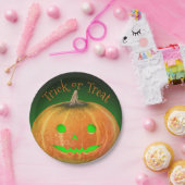 Halloween Spooktacular Pumpkin Smile Groen Licht Papieren Bordje (Feest)
