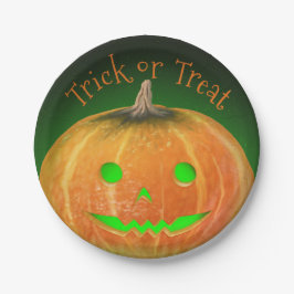 Halloween Spooktacular Pumpkin Smile Groen Licht Papieren Bordje