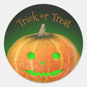 Halloween Spooktacular Pumpkin Smile Groen Licht Ronde Sticker