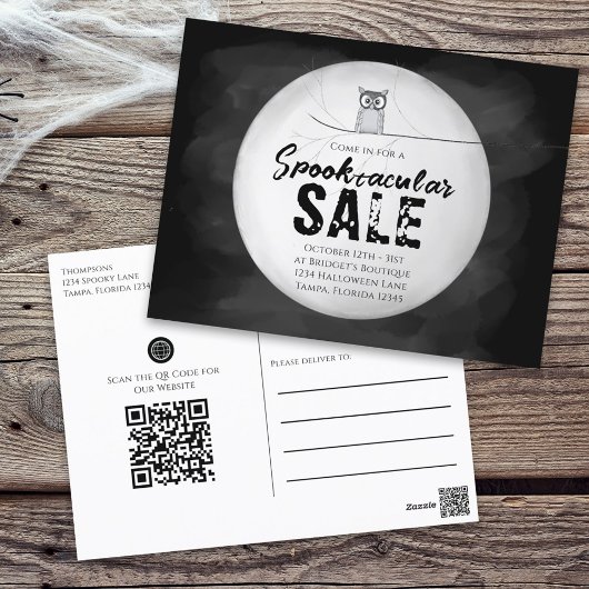 Halloween Spooktacular Sale Owl QR Code Website Briefkaart